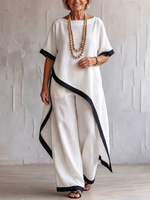 Timeless Elegance – Contrast-trim Cotton-linen Two-piece Set