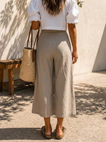Stylish And Casual Cotton-linen Blend Wrap-style Cropped Trousers.