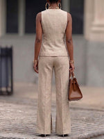 Stylish Slim-fit Linen And Cotton Vest And Pants Two-piece Set