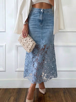 Stylish Casual Paneled Lace-and-denim Skirt