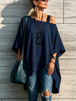 Asymmetrical Off-shoulder Top With A Single Spaghetti Strap, Irregular Hem, And Loose Fit