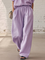 Women's Off-shoulder Halter Art Comfortable Casual Top And High-waisted Wide-leg Pants Cotton Linen Two-piece Set