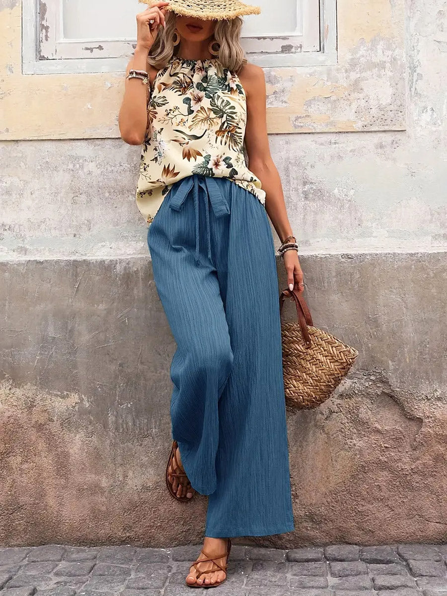 Women's Casual Stylish Floral Loose Sleeveless Top And Pants Two-piece Set