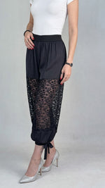 Lightweight Satin Cropped Harem Pants With Star-patterned Lace Inserts