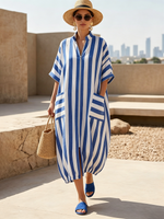 Relaxed Striped Zip-front Cotton-linen Balloon Dress