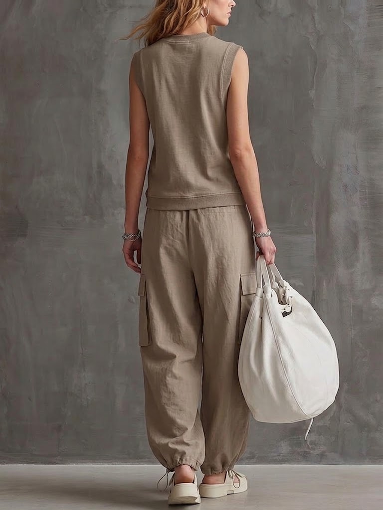 Casual Streetwear Cotton T-shirt And Cargo Pants Two-piece Set