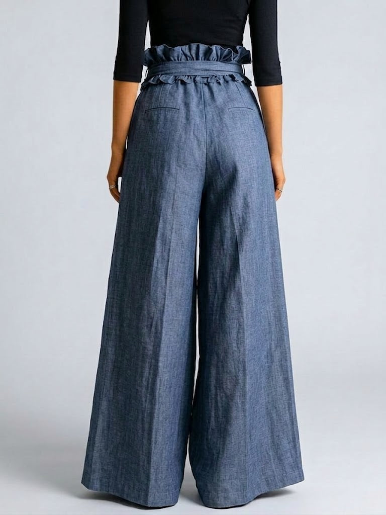 Stylish Casual Wide-leg Jeans With Ruffled Waistband