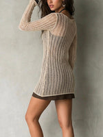 Women's Sheer Art Casual Stylish Open-knit Long Sleeve Mini Dress