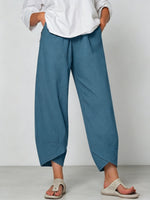Women's Solid Color Stylish Loose-fit Casual Cropped Cotton And Linen Pants