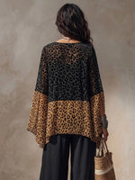 Loose And Comfortable Chiffon Top With Leopard Print Paneling