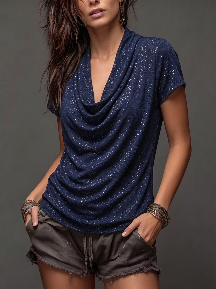 Flattering Boho Shimmer Cowl-neck Top