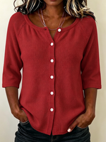Classic Cozy Minimalist Three-quarter Sleeve Knit Top