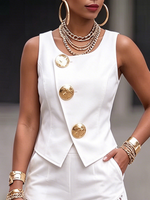 Elegant Metallic-button Vest – Resort Wear