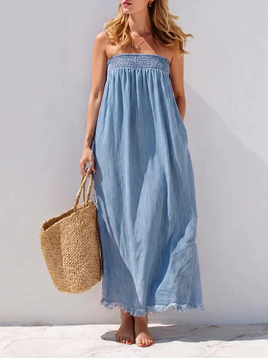 Effortless Smocked Denim Maxi Dress