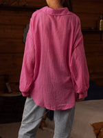 Women's Casual Stylish Knot Loose Sheer Lapel Long Sleeve Shirt