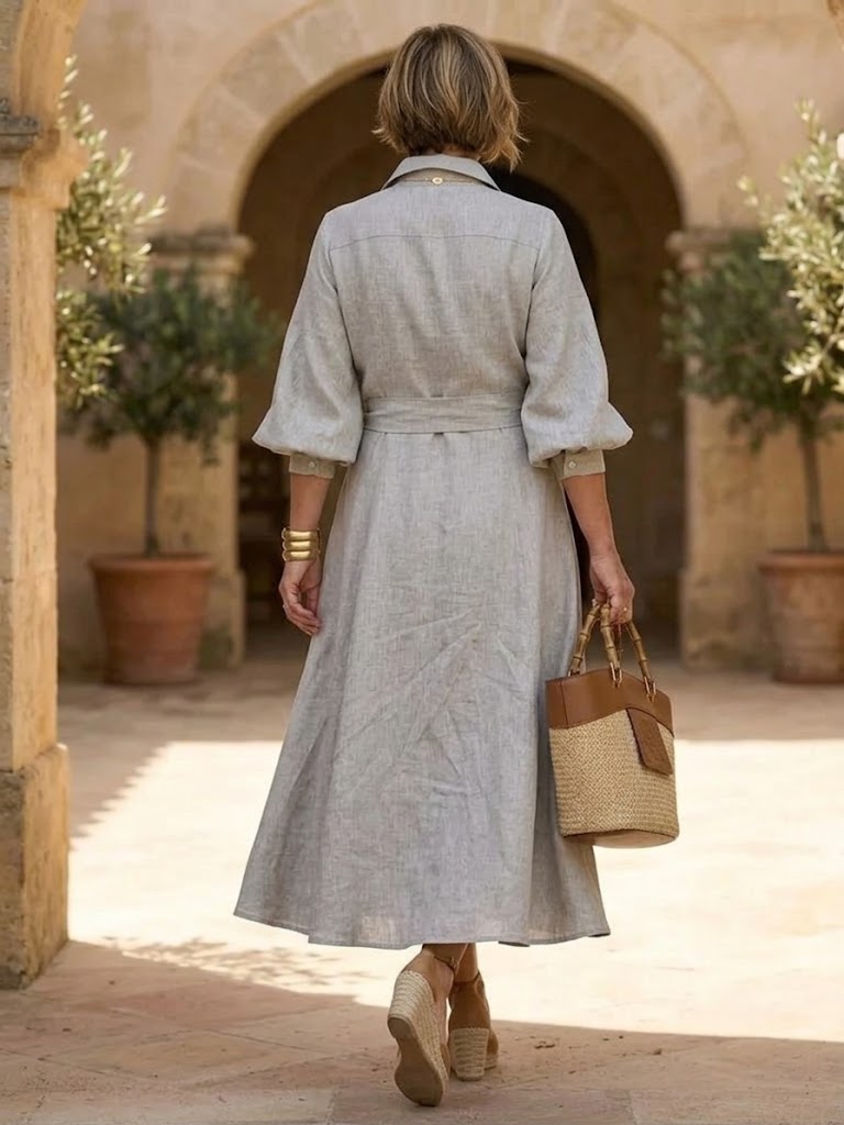 Casual Linen-cotton Midi Shirt Dress