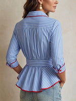 Slim-fit cotton shirt with stripes and red piping
