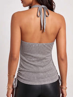 Women's Solid Color Halter-neck Drawstring Casual Loose Top