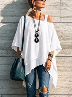 Asymmetrical Off-shoulder Top With A Single Spaghetti Strap, Irregular Hem, And Loose Fit