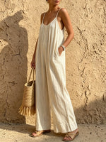 Women's Striped Spaghetti Strap Wide-Leg Jumpsuit