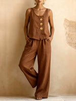 Women's Solid Color Art Casual Vest Top And Pants Two-piece Set