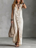 Casual Loose Sleeveless Long Dress With Single-breasted Buttons And A Stylish Hooded Design