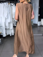 Stylish Tencel-cotton Sleeveless Dress Featuring Metal Chain Detailing.