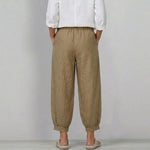 Casual Linen-cotton Cropped Trousers With An Elastic Waist