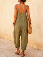 Women's Casual Loose Sleeveless Pockets Cotton And Linen Jumpsuit