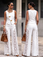 Elegant Metallic-button Vest – Resort Wear