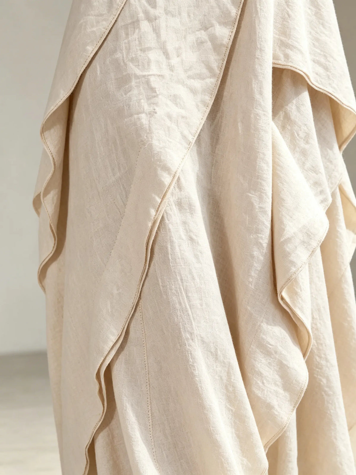 Women's One-Shoulder Draped Linen-Blend Maxi Dress