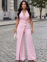 Timeless Elegance-Metal-button Wide-leg Blazer Jumpsuit