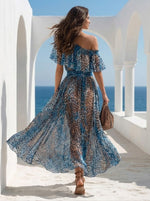 Fashionable Off-shoulder Leopard Print Chiffon Dress