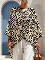 Resort-style Polka-dot Print Cotton-linen Shirt With Contrast Trim
