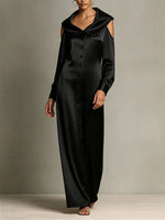 Refined Satin Portrait-Collar Maxi Dress
