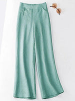 Women's Solid-color High-waisted Loose-fit Cotton-linen Wide-leg Casual Pants
