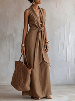 Minimalist Elegant Lace-up Cotton-linen Dress