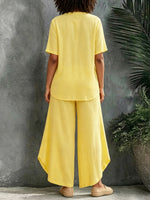 Women's Casual Stylish V-Collar Top And Pants Cotton And Linen Two-piece Set