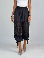 Lightweight Satin Cropped Harem Pants With Star-patterned Lace Inserts