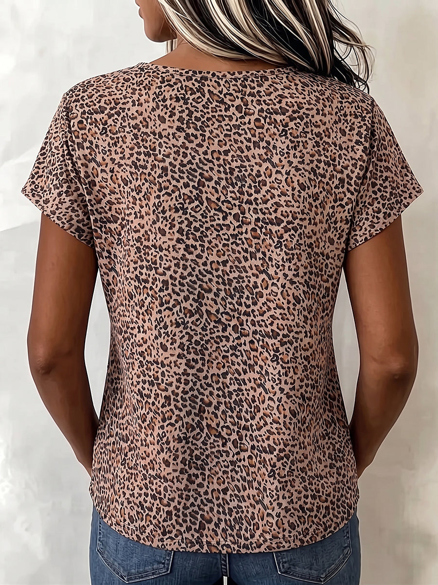 Relaxed Casual Leopard-print Cut-out Cotton Top