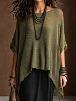 Open-knit Batwing-sleeve Pullover With An Asymmetrical Hem