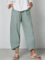 Women's Solid Color Stylish Loose-fit Casual Cropped Cotton And Linen Pants