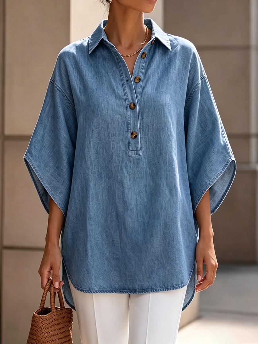 Artfully Tailored Lightweight Denim Shirt Top