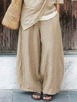 Women's Casual Stylish Cowl Neck Top And Pants Cotton And Linen Two-piece Set