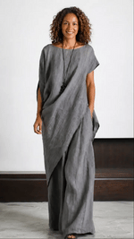 Effortless Elegance Cotton Linen Set – Relaxed Draped Top & Flowing Wide-leg Pants