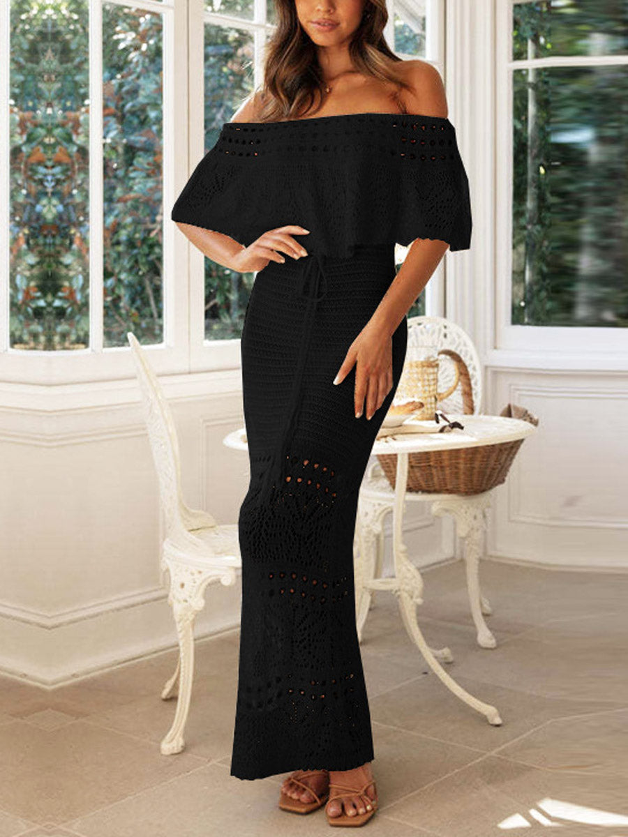 Women's Fashion Art Hollow Casual Stylish Shawl And Dress Two-piece Set
