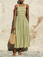 Women's Elegant Striped Stylish Art Casual Vacation Cotton Linen Dress