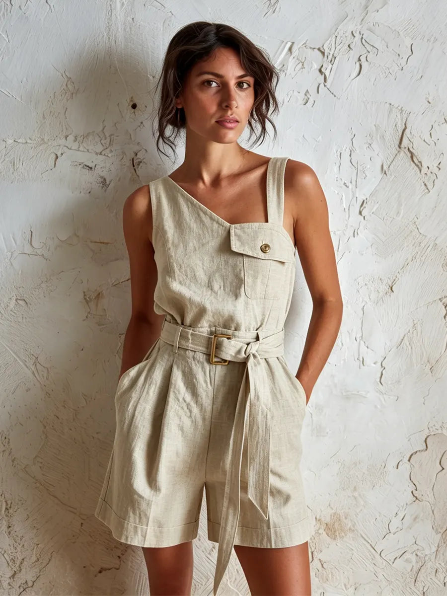 Effortless Asymmetrical Linen-Blend Jumpsuit
