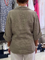 Women's Solid Color V-neck 3/4 Sleeve Casual Loose Cotton-linen Top