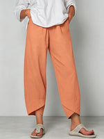 Women's Solid Color Stylish Loose-fit Casual Cropped Cotton And Linen Pants
